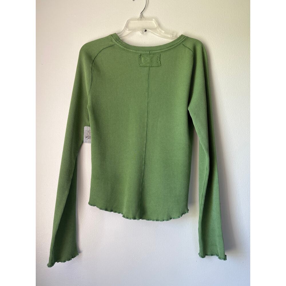 New We the Free Easy Does it Tee Thermal Womens Size L Green Textured Tiny Hole - Picture 4 of 14